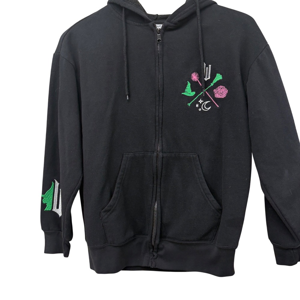 Wicked The Musical Zip Up Hoodie Black Green Pink Embroidered Broadway